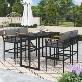 U_Style Iron Outdoor Dining Set with Acacia Wood Armrest Suitable For Patio, Balcony Or Backyard(old sku :WY000326AAE) U_Style Iron Outdoor Dining Set with Acacia Wood Armrest Suitable For Patio, Balcony Or Backyard(old sku :WY000326AAE)