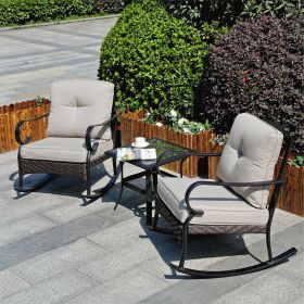 Patio Garden Wicker Rocking Chair*2 and H18.91" Table Set, Tempered Glass Top Patio Garden Wicker Rocking Chair*2 and H18.91" Table Set, Tempered Glass Top