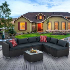 Patio Furniture, Outdoor Furniture, Seasonal PE Wicker Furniture, 7 Set Wicker Furniture With Tempered Glass Coffee Table Patio Furniture, Outdoor Furniture, Seasonal PE Wicker Furniture, 7 Set Wicker Furniture With Tempered Glass Coffee Table