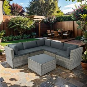 6 Pieces PE Rattan sectional Outdoor Furniture Cushioned Sofa set Grey Wicker, Dark Grey Cushion 6 Pieces PE Rattan sectional Outdoor Furniture Cushioned Sofa set Grey Wicker, Dark Grey Cushion
